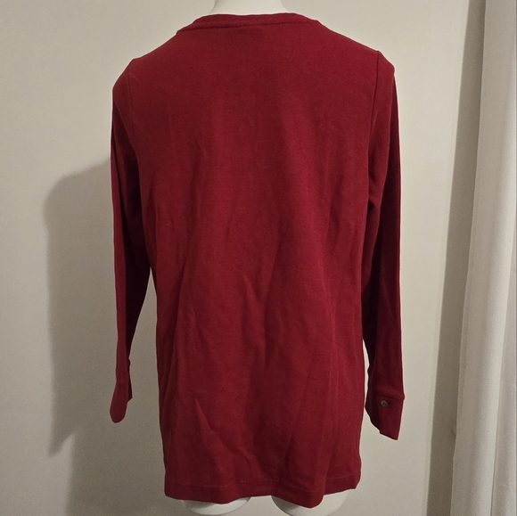J. Jill Stylish Red V-Neck Sweater with Button Accent On Cuff - Picture 3 of 6